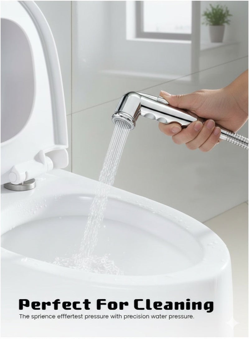 إيطاليان شٹاف بائیڈٹ سپرےر سیٹ – کروم فنش ہینڈ ہیلڈ سپرےر 120 سینٹی میٹر سٹینلیس سٹیل کی لچکدار نلی کے ساتھ، بائیڈٹ شٹاف سیٹ، ہینڈ ہیلڈ ٹوائلٹ سپرےر سایڈست پریشر کے ساتھ، ذاتی حفظان صحت اور صفائی کے لیے وال ماؤنٹ، مسلم شاور بائیڈٹ سپرے سیٹ - Image 3